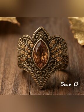 Stunning Art Deco Citrine statement ring, Sz.8